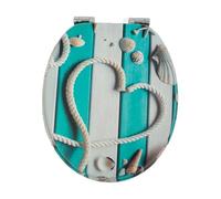 18" Universal MDF WC Toilet Seat - Easy Fit with Strong Zinc Alloy Hinges, Smooth Wipe Surface - Fits All Water Closets (Nautical Beach Theme)