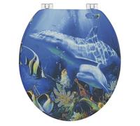 18" Universal MDF WC Toilet Seat - Easy Fit with Strong Zinc Alloy Hinges, Smooth Wipe Surface - Fits All Water Closets (Tropical Fish Novelty)