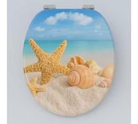18" Universal MDF WC Toilet Seat - Easy Fit with Strong Zinc Alloy Hinges, Smooth Wipe Surface - Fits All Water Closets (Beach & Seashell)