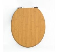 18" Universal MDF WC Toilet Seat - Easy Fit with Strong Zinc Alloy Hinges, Smooth Wipe Surface - Fits All Water Closets (Natural Bamboo Wooden)