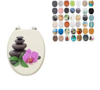 18" Universal MDF WC Toilet Seat - Easy Fit with Strong Zinc Alloy Hinges, Smooth Wipe Surface - Fits All Water Closets (Zen Spa Theme)