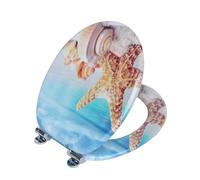 18" Universal MDF WC Toilet Seat - Easy Fit with Strong Zinc Alloy Hinges, Smooth Wipe Surface - Fits All Water Closets (Beach & Seashell)