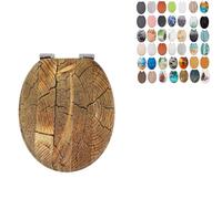 18" Universal MDF WC Toilet Seat - Easy Fit with Strong Zinc Alloy Hinges, Smooth Wipe Surface - Fits All Water Closets (Wood Grain and Tree Ring)