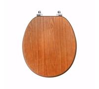 18" Universal MDF WC Toilet Seat - Easy Fit with Strong Zinc Alloy Hinges, Smooth Wipe Surface - Fits All Water Closets (Brown Wooden)