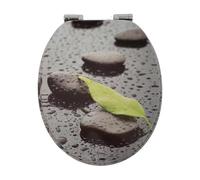 18" Universal MDF WC Toilet Seat - Easy Fit with Strong Zinc Alloy Hinges, Smooth Wipe Surface - Fits All Water Closets (Wet Stones and Leaf Zen)
