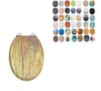 18" Universal MDF WC Toilet Seat - Easy Fit with Strong Zinc Alloy Hinges, Smooth Wipe Surface - Fits All Water Closets (Wooden Texture)