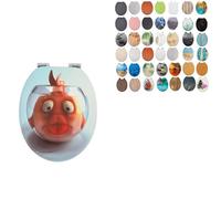 18" Universal MDF WC Toilet Seat - Easy Fit with Strong Zinc Alloy Hinges, Smooth Wipe Surface - Fits All Water Closets (Cartoon Fish Design)