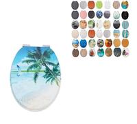 18" Universal MDF WC Toilet Seat - Easy Fit with Strong Zinc Alloy Hinges, Smooth Wipe Surface - Fits All Water Closets (Tropical Beach Fly)