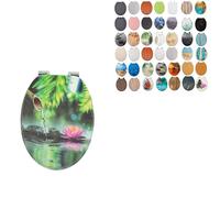 18" Universal MDF WC Toilet Seat - Easy Fit with Strong Zinc Alloy Hinges, Smooth Wipe Surface - Fits All Water Closets (Bamboo Waterfall)