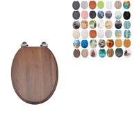 18" Universal MDF WC Toilet Seat - Easy Fit with Strong Zinc Alloy Hinges, Smooth Wipe Surface - Fits All Water Closets (Walnut Wooden)