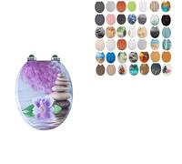 18" Universal MDF WC Toilet Seat - Easy Fit with Strong Zinc Alloy Hinges, Smooth Wipe Surface - Fits All Water Closets (Orchid & Flowers)