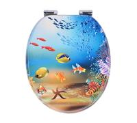 18" Universal MDF WC Toilet Seat - Easy Fit with Strong Zinc Alloy Hinges, Smooth Wipe Surface - Fits All Water Closets (Underwater Ocean Life)