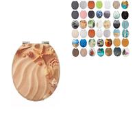 18" Universal MDF WC Toilet Seat - Easy Fit with Strong Zinc Alloy Hinges, Smooth Wipe Surface - Fits All Water Closets (Starfish & Shell On The Beach Novelty)