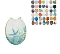 18" Universal MDF WC Toilet Seat - Easy Fit with Strong Zinc Alloy Hinges, Smooth Wipe Surface - Fits All Water Closets (Star Fish & Ocean)
