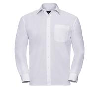 (18, White) Russell Collection Mens Long Sleeve Shirt