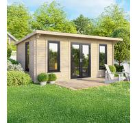 18 x 10 Powersheds Pent Log Cabin In 44mm Log Thickness with uPVC - Doors central