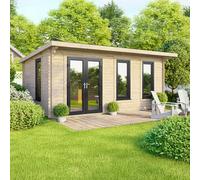 18 x 10 Powersheds Pent Log Cabin In 44mm Log Thickness with uPVC - Doors to the left