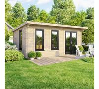 18 x 10 Powersheds Pent Log Cabin In 44mm Log Thickness with uPVC - Doors to the right