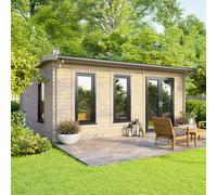Powersheds 18' x 12' Apex Log Cabin - Left Hand Doors, Brown