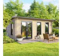 18 x 12 Powersheds Apex Log Cabin In 44mm Log Thickness with uPVC - Doors to the right