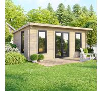 18 x 12 Powersheds Pent Log Cabin In 44mm Log Thickness with uPVC - Doors central
