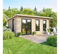 18 x 12 Powersheds Pent Log Cabin In 44mm Log Thickness with uPVC - Doors to the left