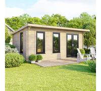 18 x 12 Powersheds Pent Log Cabin In 44mm Log Thickness with uPVC - Doors to the right