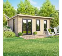 18 x 14 Powersheds Pent Log Cabin In 44mm Log Thickness with uPVC - Doors to the left