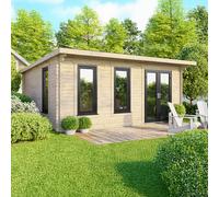 18 x 14 Powersheds Pent Log Cabin In 44mm Log Thickness with uPVC - Doors to the right
