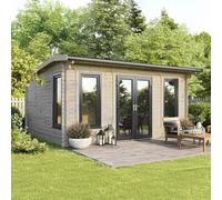 18 x 16 Powersheds Apex Log Cabin In 44mm Log Thickness with uPVC - Doors central