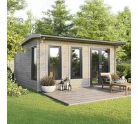 18 x 16 Powersheds Apex Log Cabin In 44mm Log Thickness with uPVC - Doors to the right