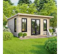 18 x 16 Powersheds Pent Log Cabin In 44mm Log Thickness with uPVC - Doors central