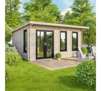 18 x 16 Powersheds Pent Log Cabin In 44mm Log Thickness with uPVC - Doors to the left
