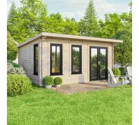 18 x 16 Powersheds Pent Log Cabin In 44mm Log Thickness with uPVC - Doors to the right