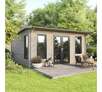 Powersheds 18x18 Apex Log Cabin, Doors Central - 44mm Logs, Brown