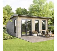 18 x 18 Powersheds Apex Log Cabin In 44mm Log Thickness with uPVC - Doors to the left