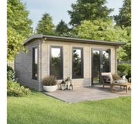 18 x 18 Powersheds Apex Log Cabin In 44mm Log Thickness with uPVC - Doors to the right