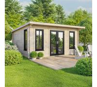 Power 18x18 Pent Log Cabin, Doors Central - 44mm Logs