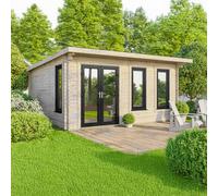 18 x 18 Powersheds Pent Log Cabin In 44mm Log Thickness with uPVC - Doors to the left