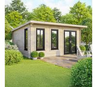 18 x 18 Powersheds Pent Log Cabin In 44mm Log Thickness with uPVC - Doors to the right