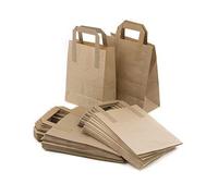 18 x 22 x 8 cm Paper Carrier Bags with Flat Handles, Pack of 100, Brown