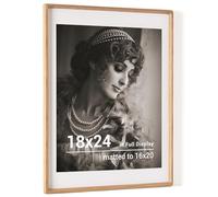 18 x 24 Poster Frame, USA-Sourced Oak Wood Picture Frame with HD Tempered Glass, Handcrafted Rounded Corner 18x24 Wooden Frame Matted to 16x20 Photos, Horizontal or Vertical Wall Display