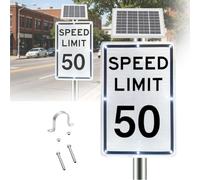 18" x 24" Solar Speed Limit 5-95 MPH Sign, Solar-Powered Led Flashing Slow Down Sign, 500m Visibility, Reflective Film, for Rural School Zone Traffic Warning Application(50 Mph)