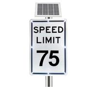 18" x 24" Solar Speed Limit 5-95 MPH Sign, Solar-Powered Led Flashing Slow Down Sign, 500m Visibility, Reflective Film, for Rural School Zone Traffic Warning Application(75 Mph)