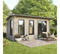 18 x 8 Powersheds Apex Log Cabin In 44mm Log Thickness with uPVC - Doors to the right