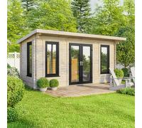 18 x 8 Powersheds Pent Log Cabin In 44mm Log Thickness with uPVC - Doors central