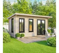 18 x 8 Powersheds Pent Log Cabin In 44mm Log Thickness with uPVC - Doors to the right