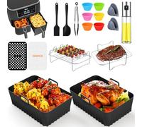 18 x Accessories Hot Air Fryer for Ninja Foodi AF400EU AF300EU AF500EU, 7.6L-9.5L and Most Dual Zone Air Fryer, BPA-Free, Includes Silicone Insert, Cooking Grate, Oil Spray Bottle, etc