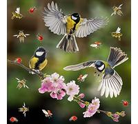 18 x Bugs Blossom and Bird Window Stickers for Glass - Flying Bird Double Sided Decorative Anti Bird Strike Window Stickers with Flying Bees and Ladybirds