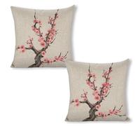 18"x18"（2pcs） Throw Pillow Covers - Cherry Blossom Tree Branch Linen Pillow Cushion Cases, Modern Decorative Pillowcases Home Decor Super Soft Pillows Case for Couch Bed And Chair 18"x18"（2pcs）